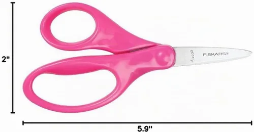 Vista 4 de Tijeras con punta puntiaguada de 5 pulgadas para niños, color morado con funda, Rosado