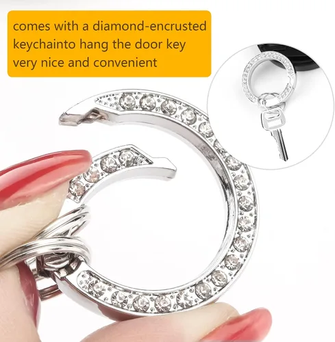 Vista 4 de Llavero de automóvil para mujer llavero de accesorios con diamantes de imitación brillantes llavero de automóvil de moda con purpurina blanco y rosa
