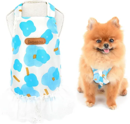Vista 8 de SMALLLEE_LUCKY_STORE Lindo vestido floral de algodón con tirantes para mascotas, vestido de verano para perros pequeños, gatos, niñas, cachorro