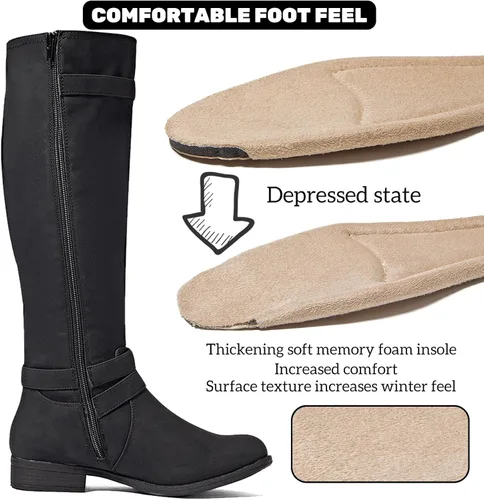 Vista 3 de Botas altas hasta la rodilla para mujer, elegantes y cómodas, con punta redonda, cierre de cremallera lateral, para otoño e invierno para mujer