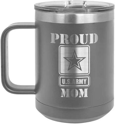 Vista 12 de PROUD ARMY MOM BLACK Taza de café de 15 oz con tapa deslizante Taza de café de viaje aislada Ideas de regalos del día de la madre de hijo o hija