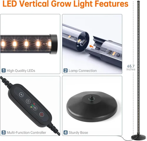Vista 7 de Bstrip Luz de cultivo de pie para plantas de interior, luz de crecimiento vertical con 3 modos de luz, iluminación amplia y regulable, luces