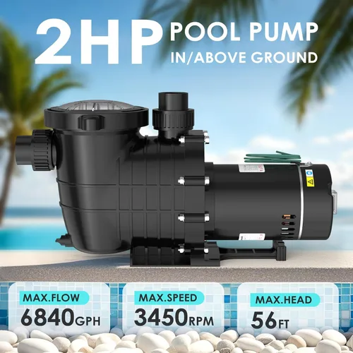 Vista 2 de Seeutek Bomba de piscina 2HP para piscinas sobre el suelo, 115V/230V negro (Stain Black)