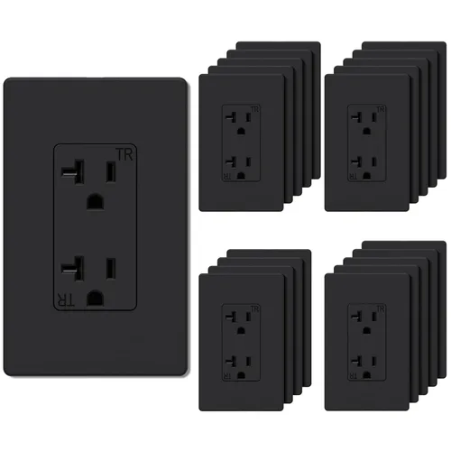 Vista 12 de Salida de receptáculo decorador, placa de pared sin tornillos incluida, salida de pared resistente a manipulaciones de 15 amperios y 125 V, 2 polos
