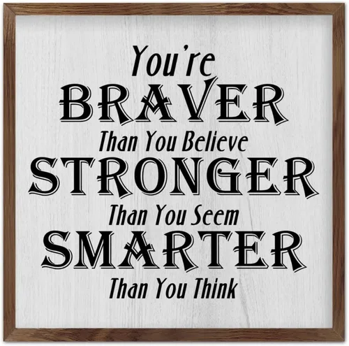 Vista 12 de Farmhouse Rustic Wood Framed Signs 7x7 Inch,Youre Braver Than You Believe Wooden Sign with Frame Modern Wood Sign Wall Plaque Art for Kitchen