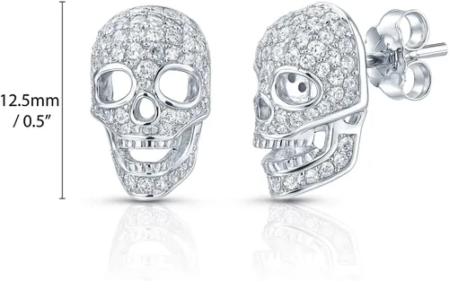 Vista 2 de BERRICLE Sterling Silver Cubic Zirconia Skull Dangle, Stud Earrings for Women – Trendy Gothic Sparkle