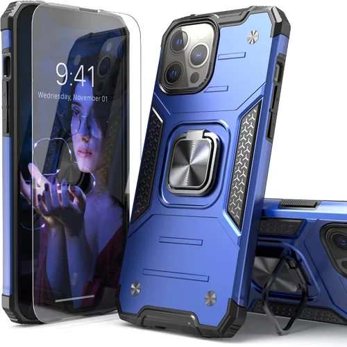 Vista 9 de Funda para iPhone 13 Pro con protector de pantalla, absorción de golpes, resistente, resistente a prueba de caídas, funda delgada con soporte