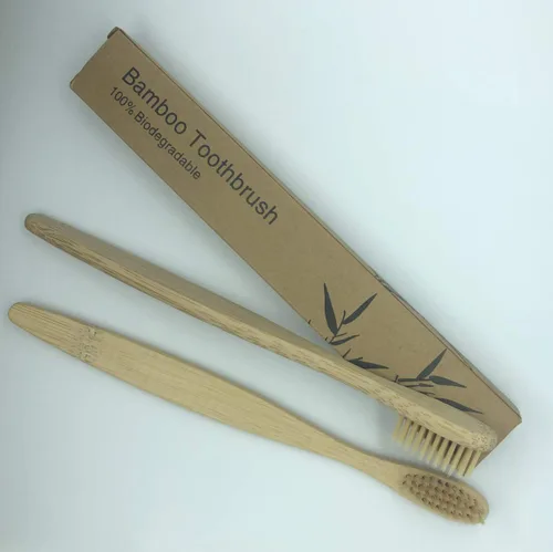Vista 3 de Cepillo de dientes de bambú paquete de 2 unidades. Cepillo de dientes de madera respetuoso con el medio ambiente Fibra de bambú/nailon. Cómodo