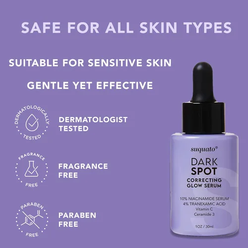 Vista 6 de suquato Suero removedor de manchas oscuras – para hiperpigmentación facial y cuidado del melasma – Corrector de manchas oscuras brillo con ácido