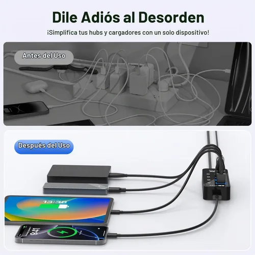 Vista 7 de Atolla Hub USB 3.0 de 4 puertos con 4 puertos de datos, 1 puerto de carga inteligente, interruptores individuales de encendido/apagado y adaptador