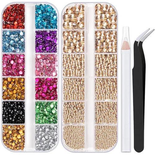 Vista 27 de Dos paquetes de diamantes de imitación de parte trasera plana, 4520 piezas de diamantes de imitación coloridos para arte de uñas, cristal colorido +