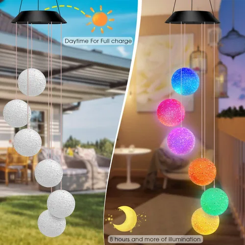 Vista 3 de Remon - Campanas de viento solares que cambian de color con luz LED, funciona con energía solar, para colgar campanas de viento, impermeable