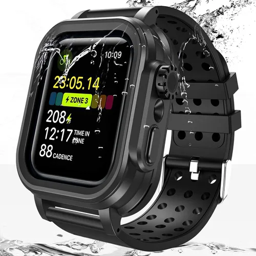 Vista 8 de Hensinple Funda impermeable IP68 y correa para Apple Watch Series 3 de 1.654 pulgadas con protector de pantalla, resistente a los golpes, duradera