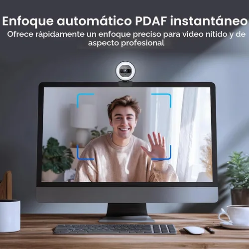 Vista 5 de NexiGo N930E Pro, cámara web 4K con luz de anillo, enfoque automático PDAF, 1080P @60FPS, micrófonos con doble cancelación de ruido, obturador