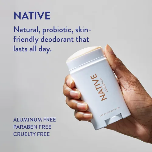 Vista 3 de Native Desodorante Desodorante natural para mujeres y hombres, sin aluminio con bicarbonato de sodio, probióticos, aceite de coco y manteca
