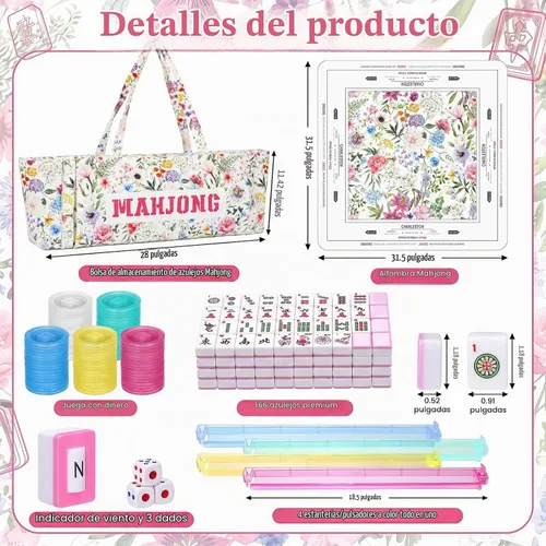 Vista 2 de Duraaamo Juego de azulejos Mahjong americanos de 177 piezas con bolsas
