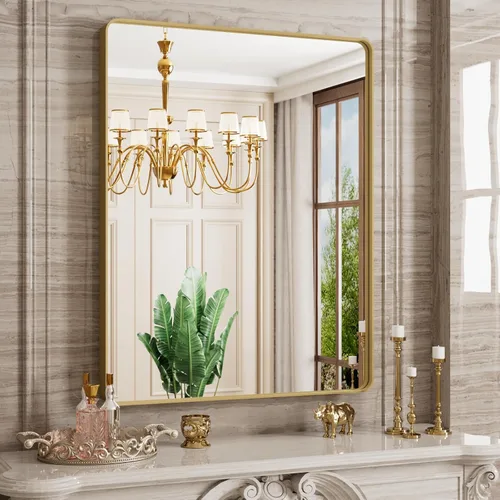 Vista 60 de JISOSO - Espejo de baño negro de 20x30 pulgadas con marco de metal negro, espejo de tocador rectangular redondeado con acabado mate para pared