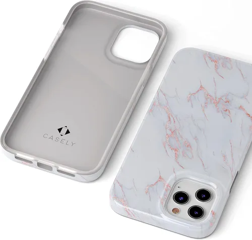 Vista 5 de Funda para iPhone 11 Pro Max Casely Rubor Sutil Mármol Blanco y Rosa Diseño Clásico Ultra Delgado