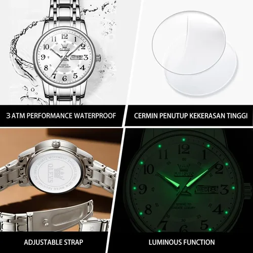 Vista 5 de OLEVS Reloj de acero inoxidable para mujer, reloj de vestir para mujer, con fecha, a la moda, para negocios, impermeable, analógico, de cuarzo