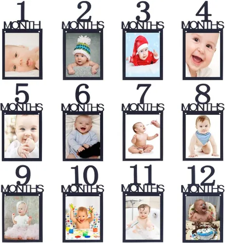 Vista 6 de Cartel de fotos de primer cumpleaños para niño y niña, cartel de fotos de primer cumpleaños, registro de crecimiento del bebé, imágenes de 1 a 12