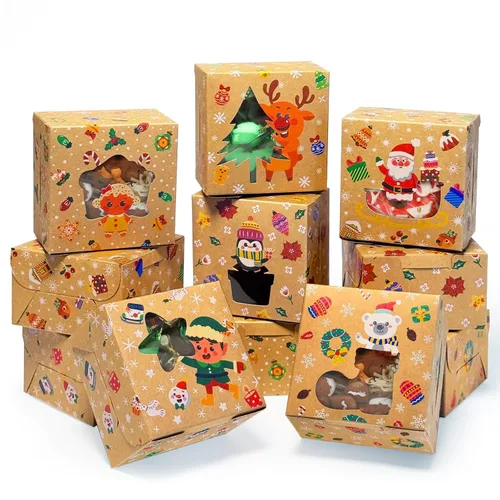 Vista 11 de qiqee Cajas de panadería negras con ventana de 4 x 4 x 2.5 pulgadas, 100 paquetes de mini cajas de galletas para macarrones, cajas de pastelería