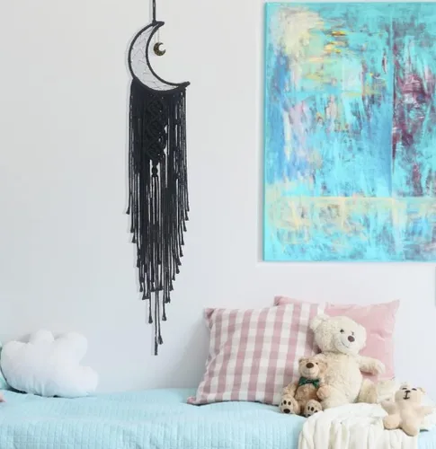 Vista 7 de Atrapasueños Atrapasueños de Luna con Luz, Atrapasueños Negro para Niñas y Niños, Decoración de Pared de Dormitorio, Decoración de Navidad