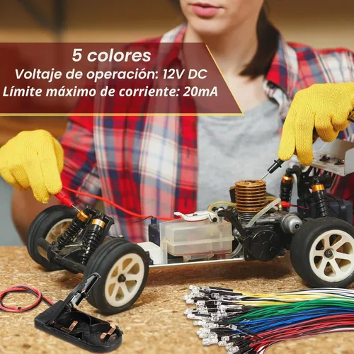 Vista 3 de Riakrum Kit de 220 luces LED de 12 V, 100 diodos emisores precableados, con 100 soportes de plástico, 20 soportes de batería