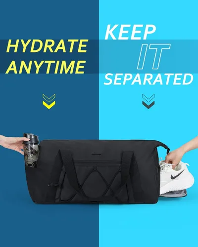 Vista 5 de BAGSMART Bolsa de gimnasio con compartimento para zapatos y bolsillo húmedo, bolsa de lona ligera para viajes deportivos, bolsa de transporte