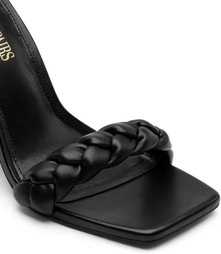 Vista 4 de DREAM PAIRS - Sandalias de tacón cuadrado para mujer, con tira trenzada de tobillo y punta abierta, zapatos de tacón alto para fiestas, bodas