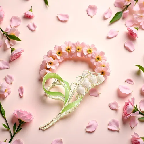 Vista 9 de Pink Lily of The Valley - Pinzas para el cabello, orquídeas grandes, antideslizantes, fuertes pinzas de metal, garras de pelo de acetato, bonitos