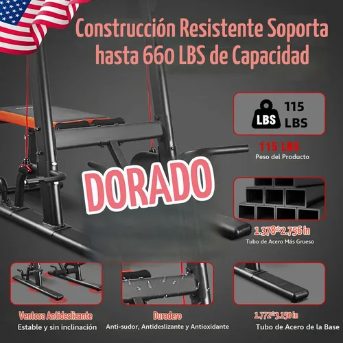Vista 2 de HARISON Torre de potencia multifunción con banco, barra de dominadas resistente, estación de inmersión para gimnasio en casa, entrenamiento