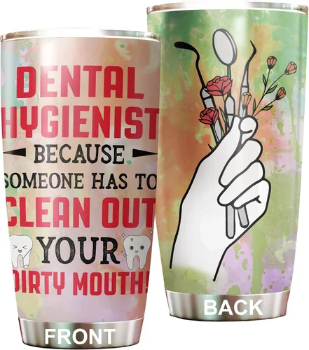 Vista 7 de Vaso de higienista dental – Tapa de popote de acero inoxidable de 20 onzas, divertido para mujeres y hombres, regalos de la semana nacional