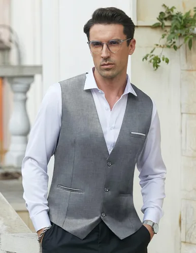 Vista 2 de COOFANDY Chaleco de traje formal para hombre, ajustado, casual, para negocios, chaleco