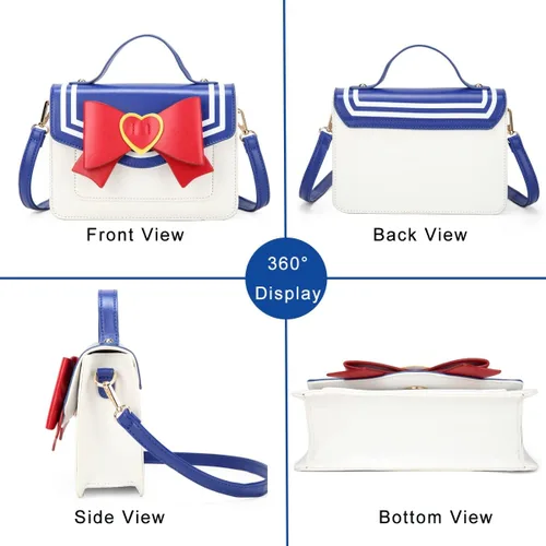 Vista 3 de Sailor Moon - Bolso de anime inspirado en la luna para cosplay, bolso cruzado de hombro pequeño para mujeres y niñas (azul), Azul Patchwork, S
