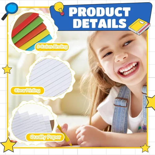 Vista 2 de Henoyso Paquete de 5 cuadernos de composición primaria, 9-3/4 x 7-1/2 pulgadas, diario primario para niños, cuaderno de escritura K-2 para niños