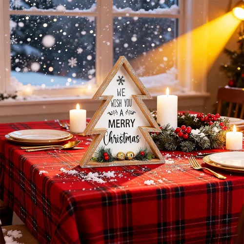 Vista 6 de Decoraciones de mesa de Navidad para el hogar, centro de mesa de árbol de Navidad, decoración interior de madera, árboles de Navidad rústicos