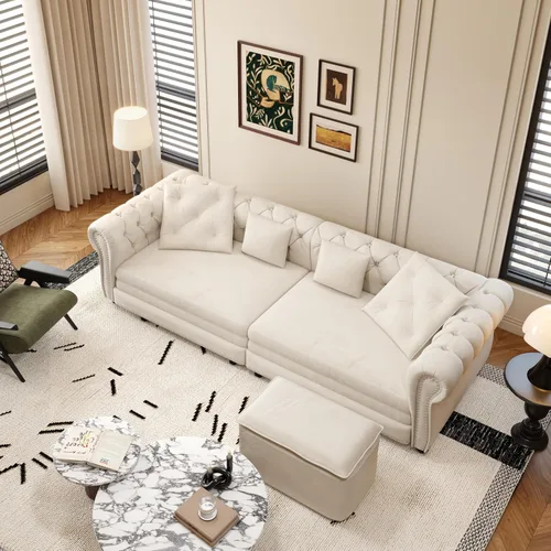 Vista 3 de Eafurn Sofá de dos plazas Chesterfield de gran tamaño 3 en 1, sofá cama convertible extraíble tamaño King con otomana movible y ribete de cabeza
