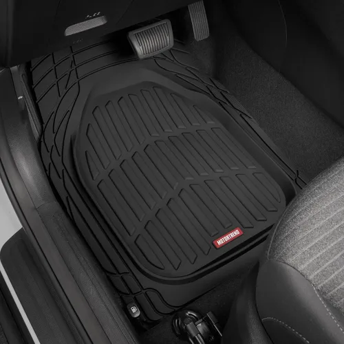 Vista 2 de Motor Trend -2 alfombrillas delanteras para el piso del automóvil- Forros de contorno FlexTough negros - Alfombrillas de goma resistentes