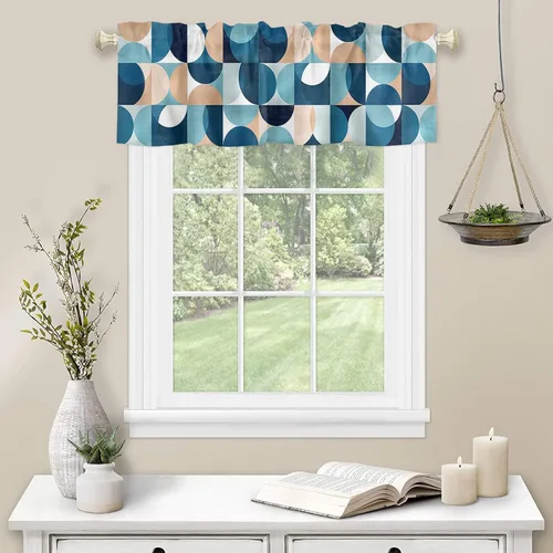 Vista 97 de Cortinas de cocina de Navidad, cenefa semitransparente ajustable con lazo, muñeco de nieve, copo de nieve, bolsillo para barra, tratamiento