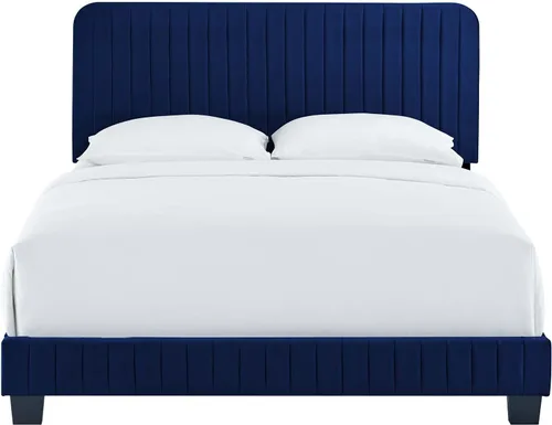 Vista 7 de Modway Celine - Cama Queen de terciopelo copetudo con canal en color azul marino