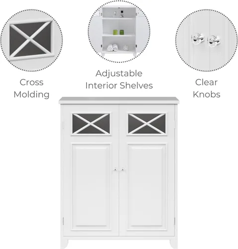 Vista 4 de Elegant Home Fashions Dawson gabinete sobre piso, Blanco Gabinete de corte cruzado