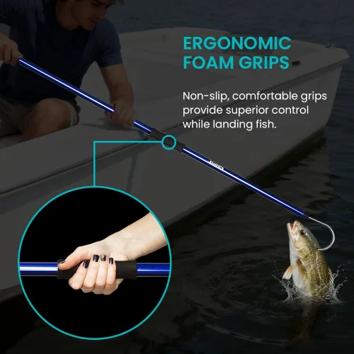 Vista 4 de GAFFER SPORTFISHING Aluminum Fish Gaff Hook Lightweight Fishing Pole with Sharp Stainless Steel Spear Hook Ergonomic Foam Grips, Secure Lanyard