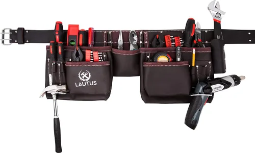 Vista 3 de LAUTUS Cinturón/Bolsa/Funda de Herramientas de Cuero Curtido con Aceite, para Carpintero, Construcción, Enmarcadores, Encargados de Mantenimiento