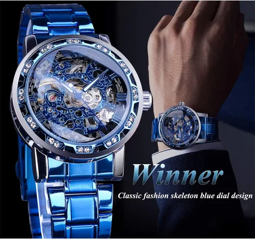 Vista 3 de Reloj de pulsera mecánico retro steampunk con diamantes de talla real para hombre, elegante reloj de pulsera mecánico