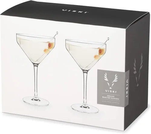 Vista 7 de Viski Vasos de Martini en ángulo, vasos de cóctel de cristal premium, vasos para el hogar y el bar, copas de cóctel con tallo, juego de regalo