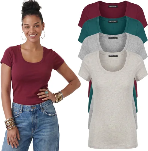 Vista 54 de Emmalise - Camiseta de manga corta para mujer, cuello redondo, estilo básico, pack de valor, tallas junior y grandes