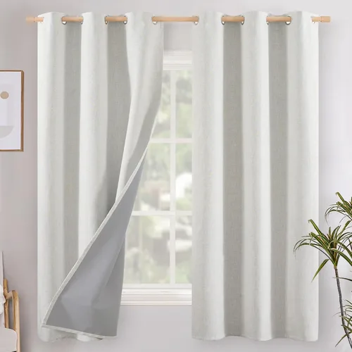 Vista 37 de YoungsTex - Cortinas opacas de lino para dormitorio, oscurecimiento de la habitación, cortinas con textura de lino, paneles con aislamiento térmico