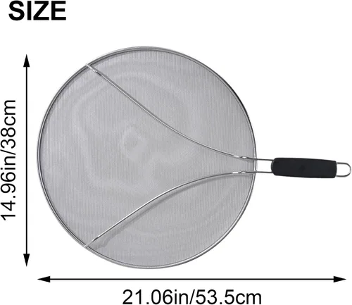 Vista 2 de Pantalla contra salpicaduras para sartén, protector de salpicaduras de grasa de acero inoxidable de 15 pulgadas con mango antideslizante, cubierta