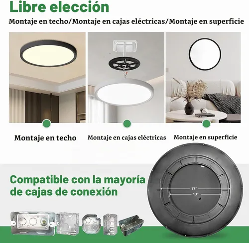 Vista 4 de Lámpara de techo LED empotrada grande de 24 pulgadas, 50W, 5480LM, 3000K/4000K/6000K CCT seleccionable, luminaria de techo de panel plano redondo