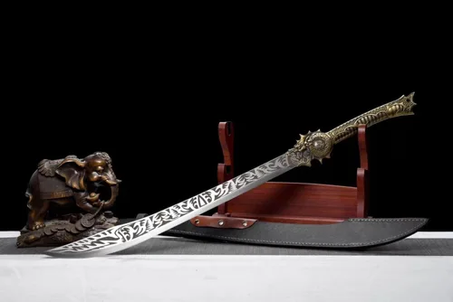Vista 8 de LONGSWORD Dadao - Espada de cola de vaca hecha a mano con hoja de acero forjado de alto carbono, vaina de poliuretano y accesorios de aleación
